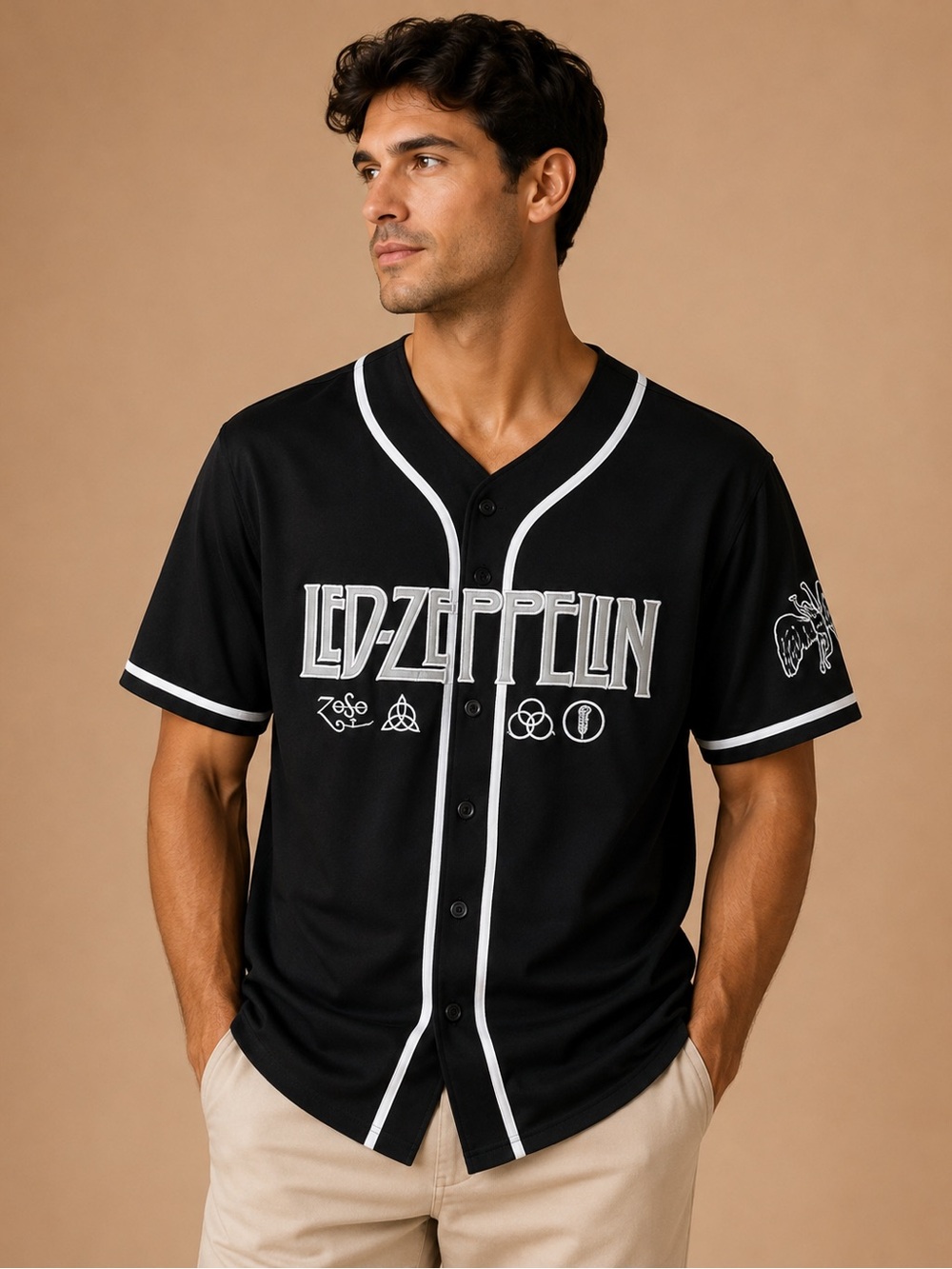 Vintage Led Zeppelin Black Embroidered Baseball Jersey M